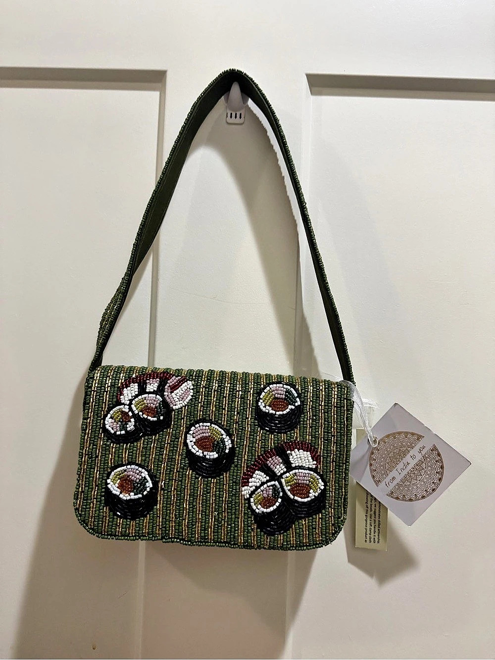 Viral From India to You NWT Beaded Sushi Shoulder Bag Green